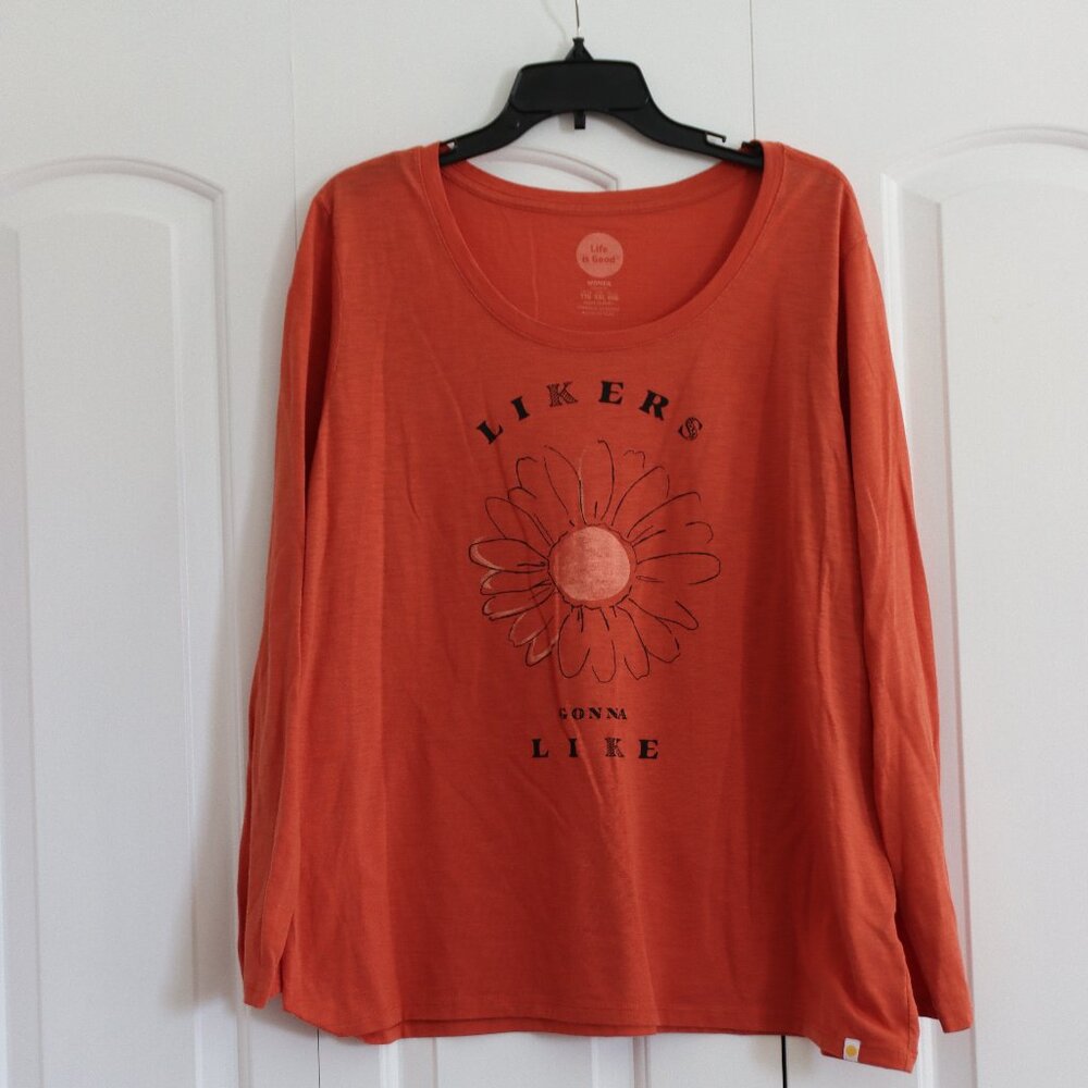 Life is Good T Shirt Women's xxl Likers Gonna Like Orange Daisy Long Sleeve Boho